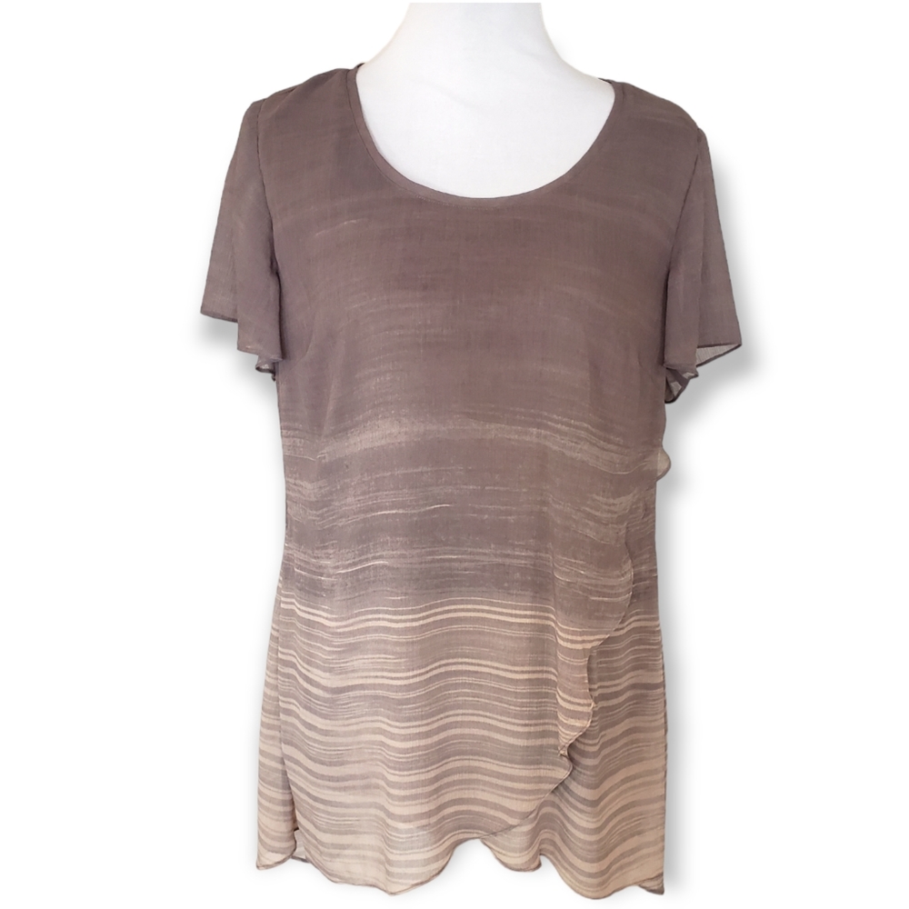 H by Halston Ombre Chiffon Blouse Scoop Neck Layered Size Small